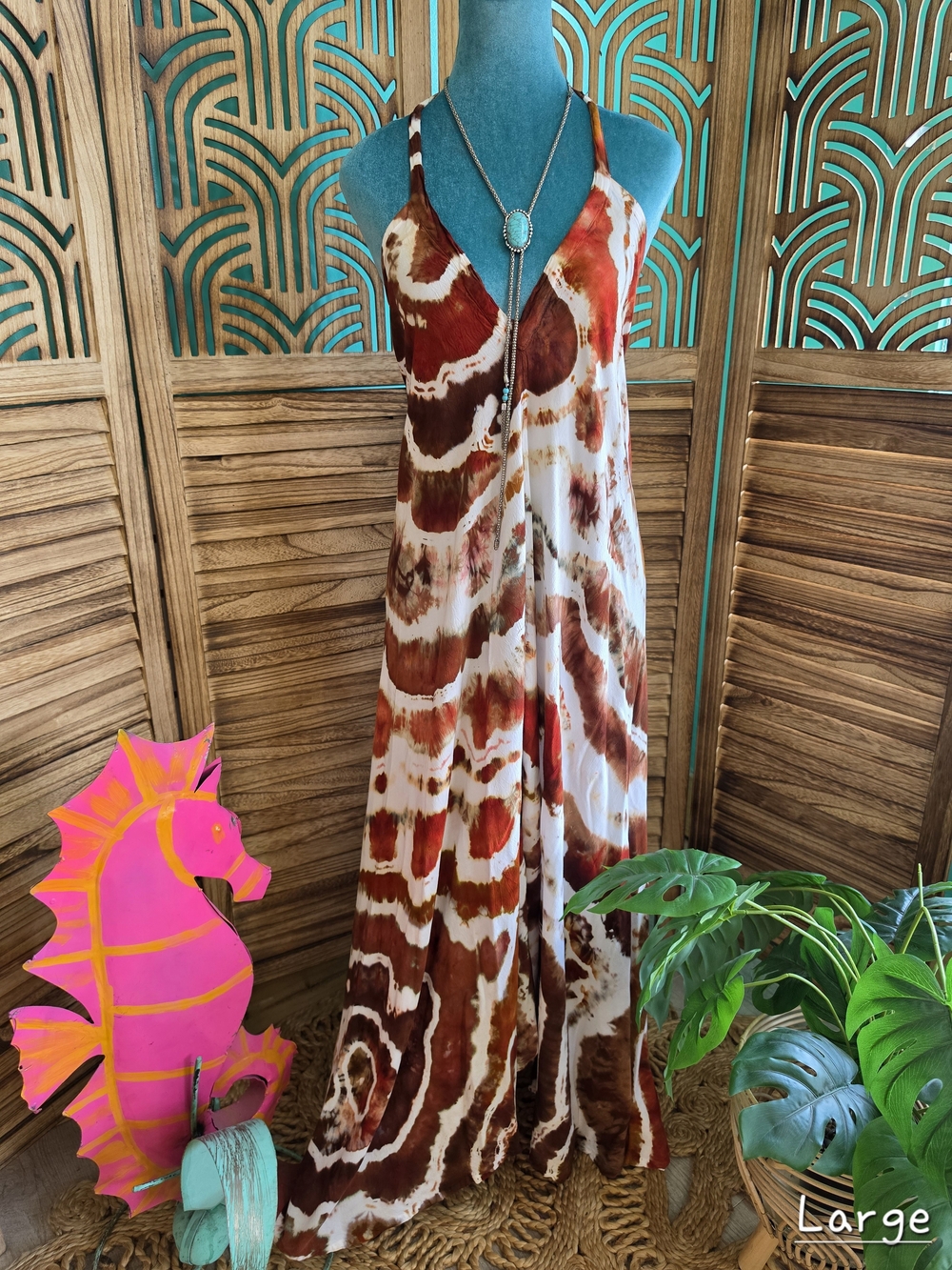 Brown Tie-Dye Maxi Dress - Large